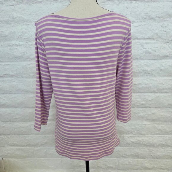 Isaac Mizrahi Live! Top Medium Essential Yarn Dye Stripe 3/4 Sleeve Purple Lilac - Picture 6 of 8